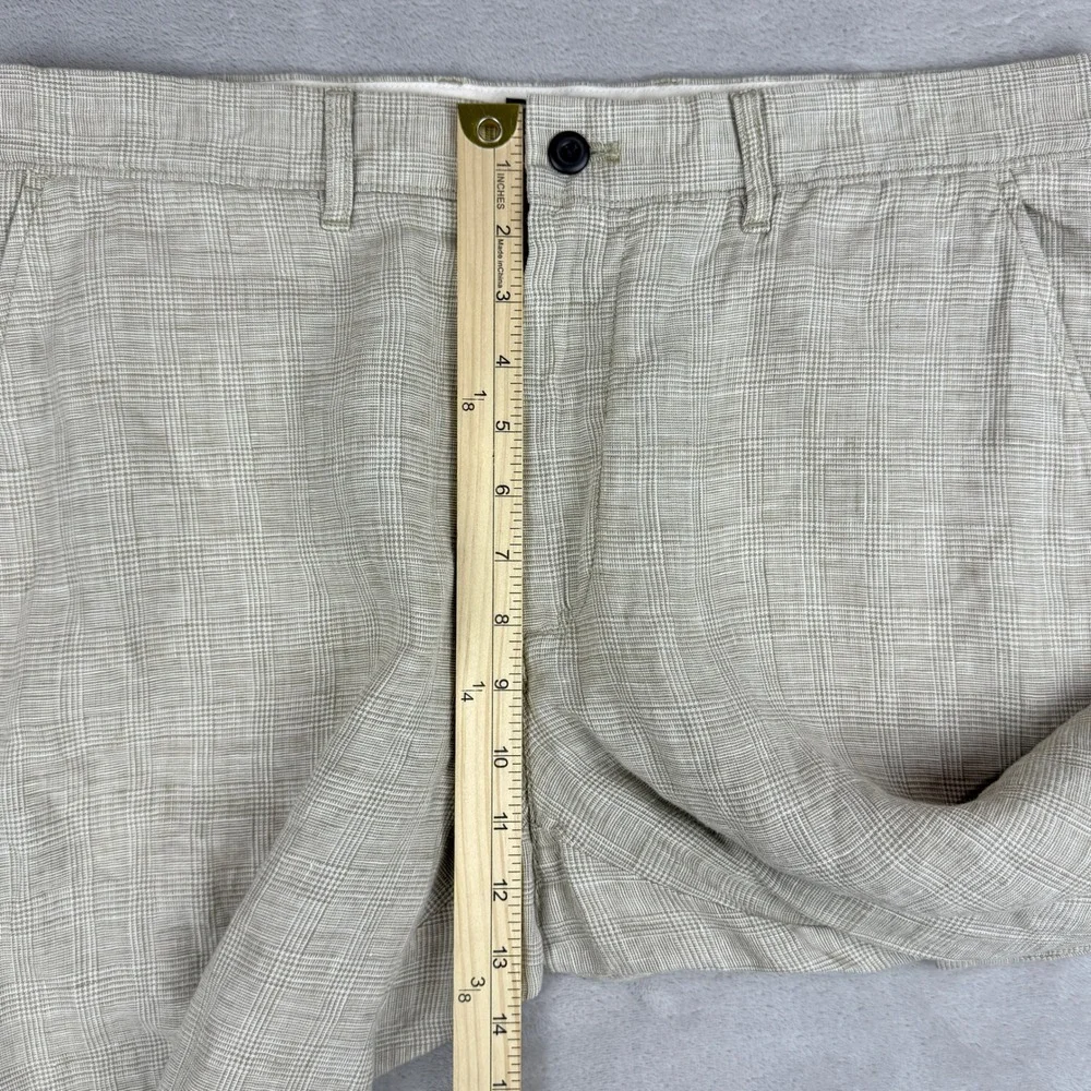 VTG J.Crew Linen Pants Men 34x30 Fit 36x28.5 Beige Tan Glen Plaid Oarsman Preppy - Picture 8 of 13